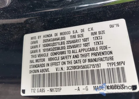 2016 Honda Cr-V Ex из США, поврежденный, VIN 3CZRM3H56GG715197